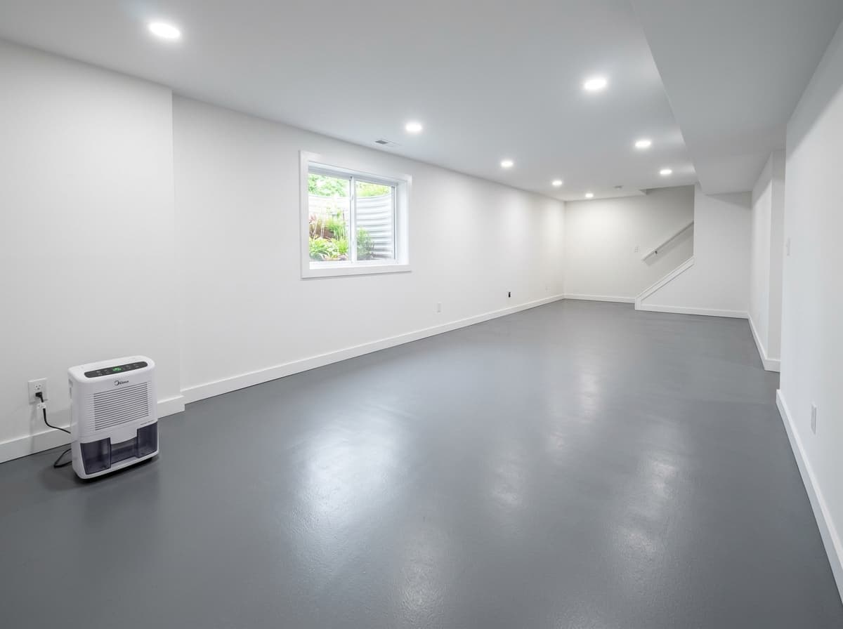 Basement floor coating transformation near Parma, Cuyahoga County