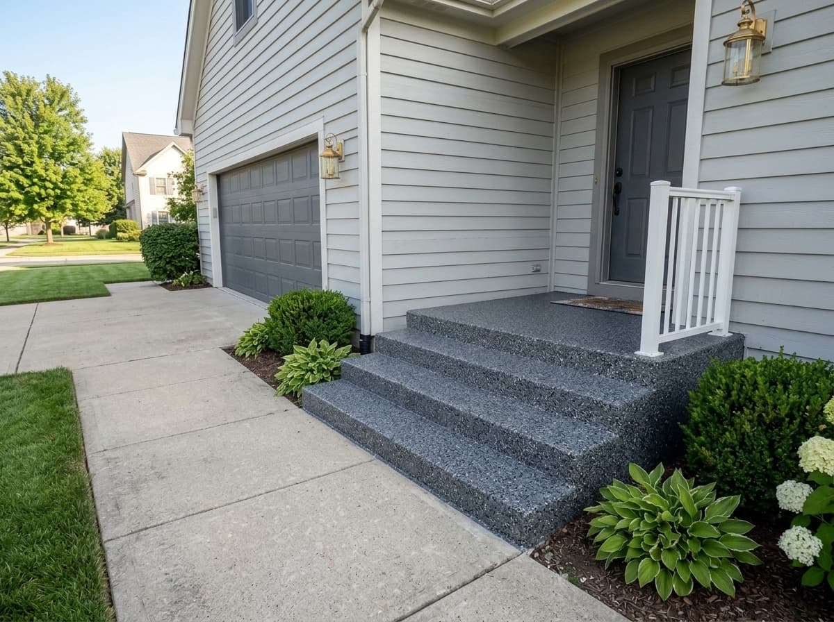 Front entry steps polyurea coating — Medina, OH