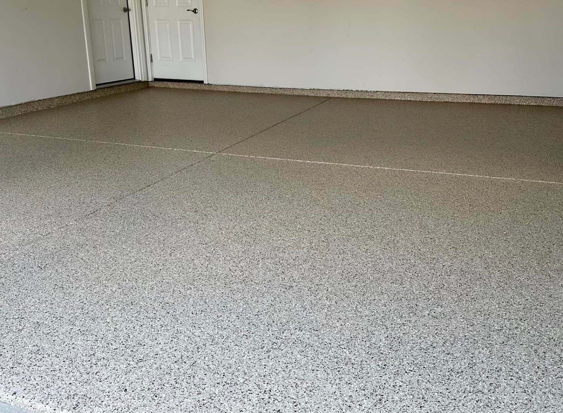 Tan flake polyurea garage floor coating — Westlake, OH
