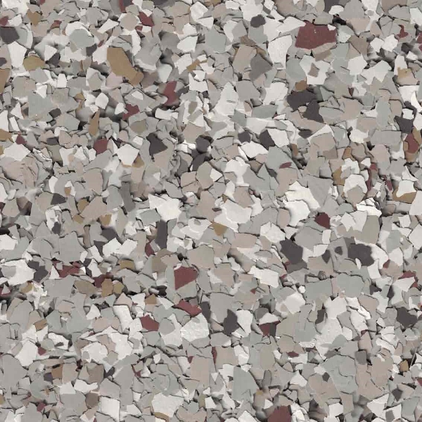 Colorful, random assortment of multi-shaped, small fragments creating a textured pattern. Earthy tones with a focus on browns, grays, and whites.